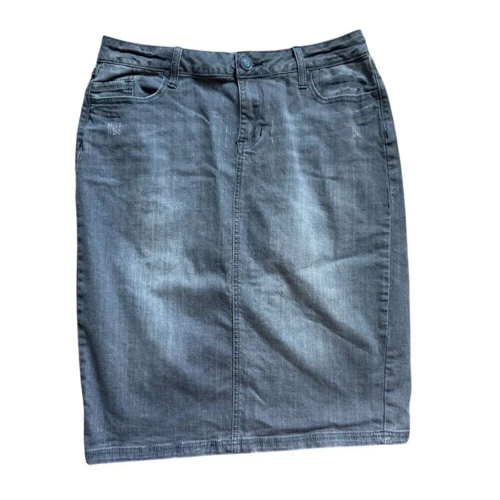 Womens Vintage Lane Bryant Gray Wash Embellished Pocket Denim Jean Skirt - 14